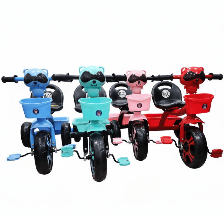 Colorful Kids Tricycle with Strong Tyres, Comfortable Seat, Front Basket, Rear Storage Box, Durable Handle – Multi Colors